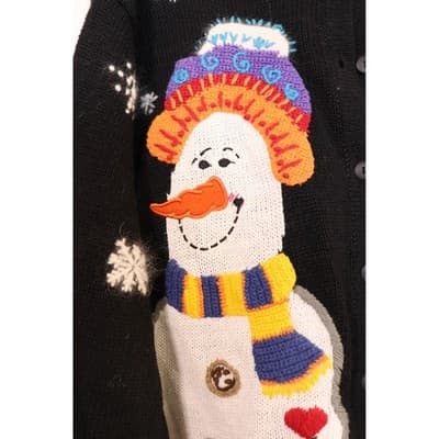 Quacker Factory Snowman Christmas Cardigan Sweater Black Womens Medium Holiday - Thumbnail 3