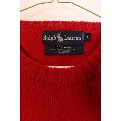 Ralph Lauren Red 100% Wool Crewneck Sweater Mens Large RN 58567 Vintage Style - Thumbnail 3