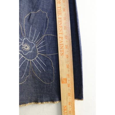 Susan Graver Denim Floral Embroidered A-Line Skirt Blue Crochet Trim A19 - Thumbnail 7
