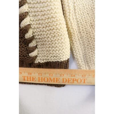 Semplice Brown Cream 100% Wool Colorblock Whipstitch Sweater Made in Uruguay M - Thumbnail 6