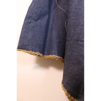 Susan Graver Denim Floral Embroidered A-Line Skirt Blue Crochet Trim A19 - Thumbnail 5