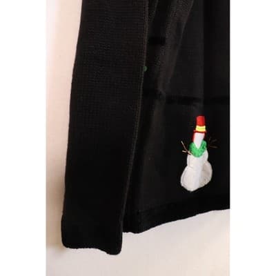 The Quacker Factory Snowman Beaded Zip Cardigan Sweater Black Large Holiday - Thumbnail 10