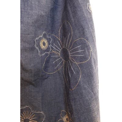 Susan Graver Denim Floral Embroidered A-Line Skirt Blue Crochet Trim A19 - Thumbnail 2