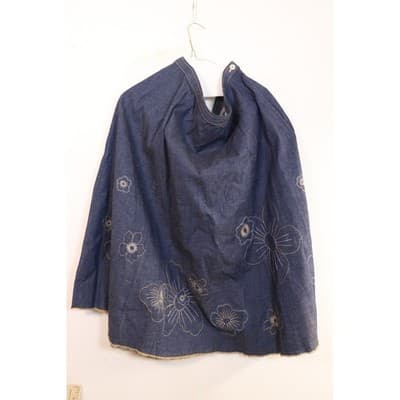 Susan Graver Denim Floral Embroidered A-Line Skirt Blue Crochet Trim A19