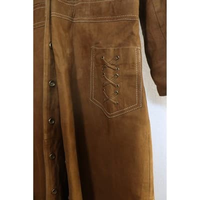 Vintage Saks Fifth Avenue Brown Suede Leather Lace Up Maxi Duster Coat 70s Boho - Thumbnail 4