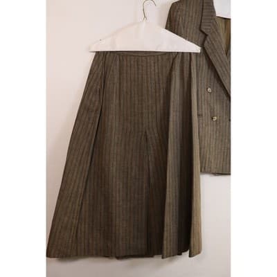 Vintage Brown Pinstripe Skirt Suit Set Double Breasted Blazer Pleated Skirt 10 - Thumbnail 16