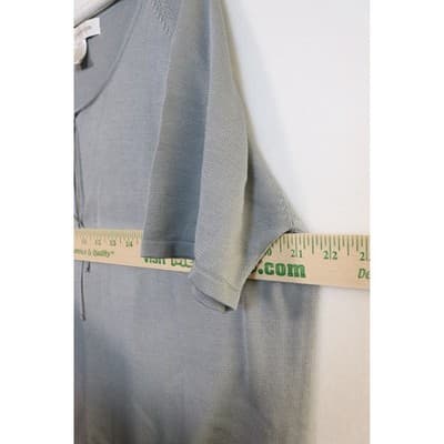 Jones New York 100% Silk Knit Short Sleeve Tie Neck Top Blue 1X RN 54050 - Thumbnail 7