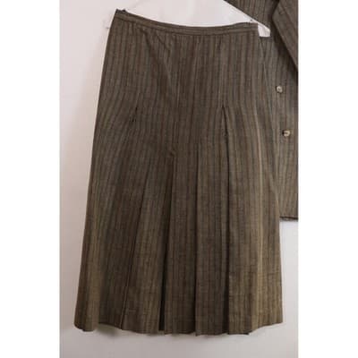 Vintage Brown Pinstripe Skirt Suit Set Double Breasted Blazer Pleated Skirt 10 - Thumbnail 12