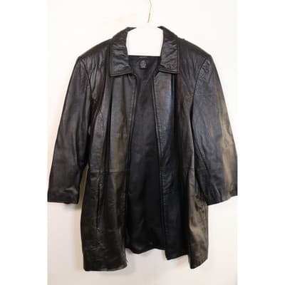 Centigrade Leather Womens Black Zip Front Long Leather Jacket Coat RN 81893