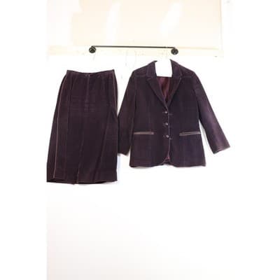 Vintage Purple Corduroy Skirt Suit Blazer and Midi Skirt Set 2 Piece Academic - Thumbnail 4