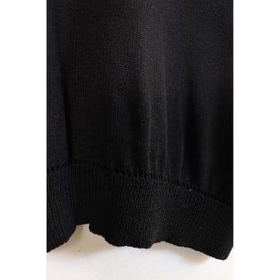 Black Short Sleeve Knit Crewneck Top with Back Zip Ribbed Hem Size M - Thumbnail 4