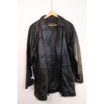 Centigrade Leather Black Button Front Jacket Mid Length Coat Mens RN 81893