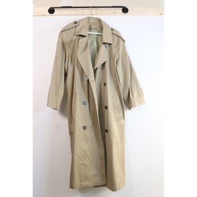 Vintage Tan Khaki Double Breasted Trench Coat Men Long Overcoat Made in USA A19
