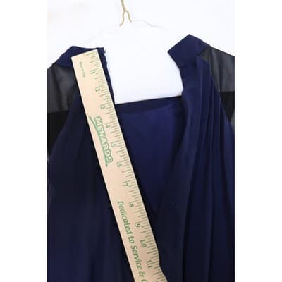 Navy Blue Pleated Chiffon Sleeveless Dress with Black Mesh and Lace Accents - Thumbnail 8
