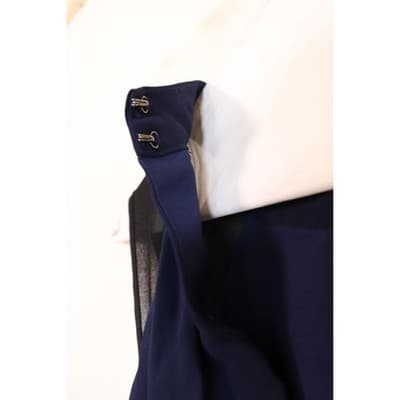 Navy Blue Pleated Chiffon Sleeveless Dress with Black Mesh and Lace Accents - Thumbnail 7
