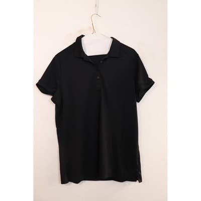 Nike Womens Short Sleeve Polo Shirt Black Four Button Placket Swoosh Logo
