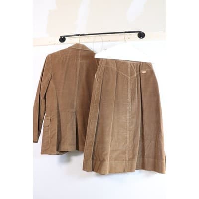 Vintage Tan Corduroy Skirt Suit Set Blazer Button Down Midi Skirt Tan 2 Piece - Thumbnail 5