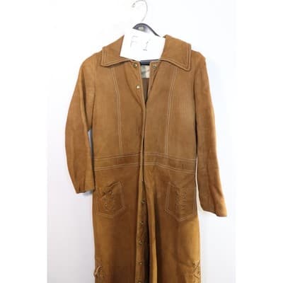 Vintage Saks Fifth Avenue Brown Suede Leather Lace Up Maxi Duster Coat 70s Boho - Thumbnail 12