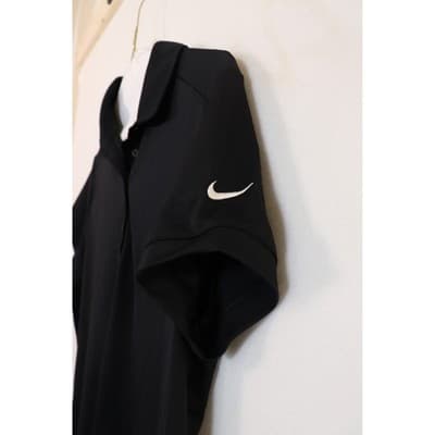 Nike Womens Short Sleeve Polo Shirt Black Four Button Placket Swoosh Logo - Thumbnail 2