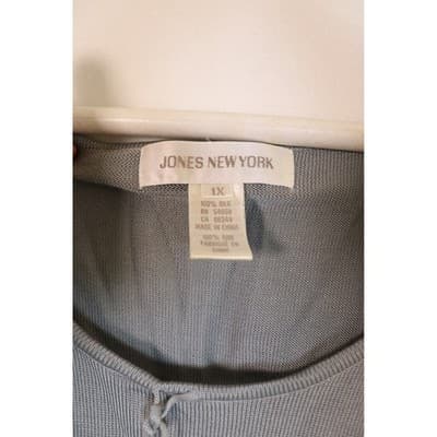 Jones New York 100% Silk Knit Short Sleeve Tie Neck Top Blue 1X RN 54050 - Thumbnail 3