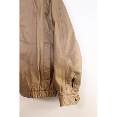 Vintage Tan Leather Bomber Jacket Snap Collar Aviator Style Coat Small - Thumbnail 2