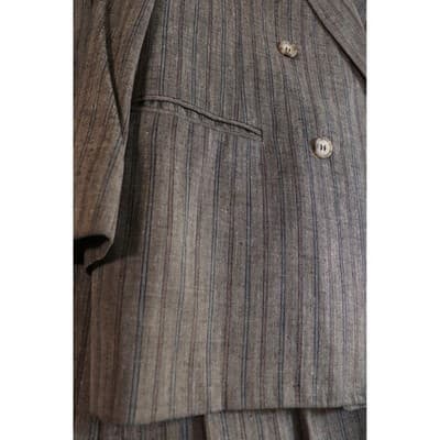 Vintage Brown Pinstripe Skirt Suit Set Double Breasted Blazer Pleated Skirt 10 - Thumbnail 9