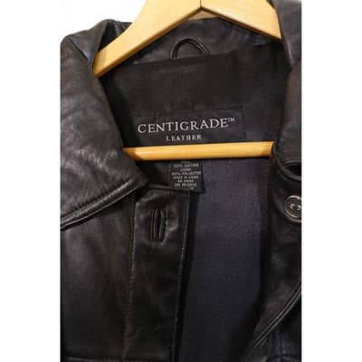 Centigrade Leather Black Button Front Jacket Mid Length Coat Mens RN 81893 - Thumbnail 2
