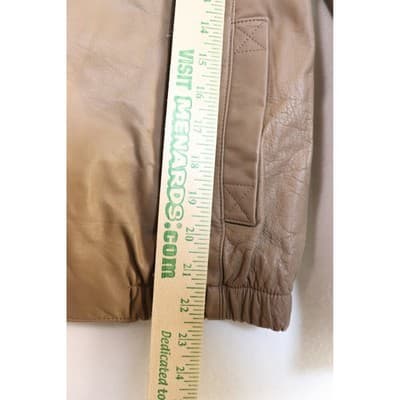 Vintage Tan Leather Bomber Jacket Snap Collar Aviator Style Coat Small - Thumbnail 7