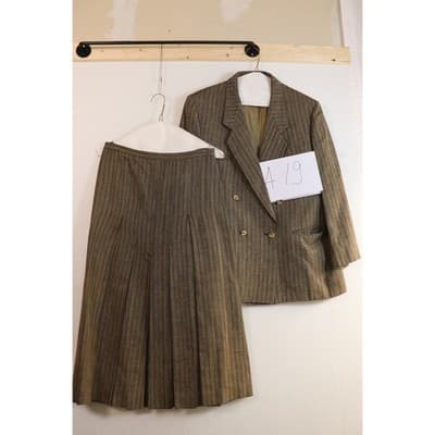 Vintage Brown Pinstripe Skirt Suit Set Double Breasted Blazer Pleated Skirt 10 - Thumbnail 15