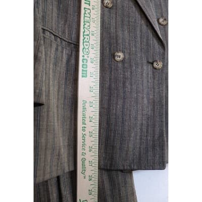 Vintage Brown Pinstripe Skirt Suit Set Double Breasted Blazer Pleated Skirt 10 - Thumbnail 5