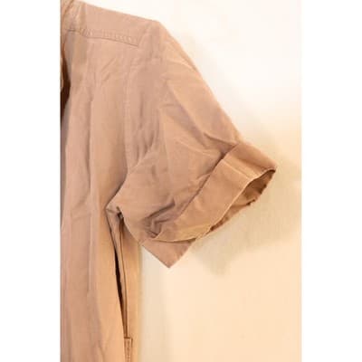 Tan Short Sleeve Utility Jumpsuit Full Zip Elastic Ankle Cuffs Twill Coveralls - Thumbnail 2