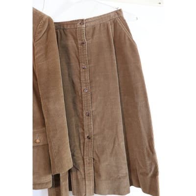 Vintage Tan Corduroy Skirt Suit Set Blazer Button Down Midi Skirt Tan 2 Piece - Thumbnail 4