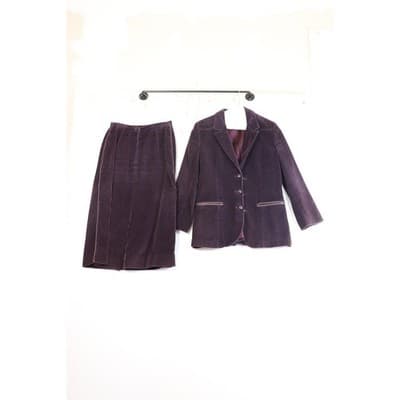 Vintage Purple Corduroy Skirt Suit Blazer and Midi Skirt Set 2 Piece Academic - Thumbnail 3