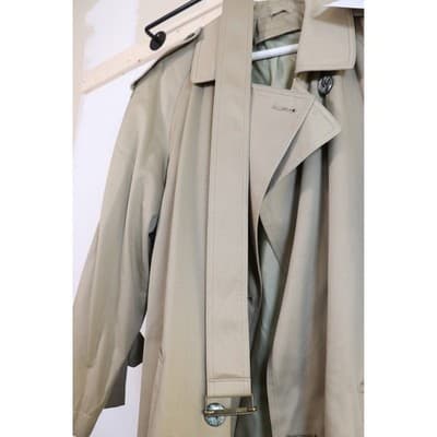 Vintage Tan Khaki Double Breasted Trench Coat Men Long Overcoat Made in USA A19 - Thumbnail 9