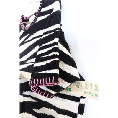 The Quacker Factory Vintage Zebra Print Knit Top Black White Pink Blue Large - Thumbnail 3