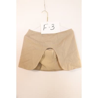 BY.DYLN Tan Pinstripe Mini Skirt Side Zip Back Cutout Hem Size XS F-3 - Thumbnail 7
