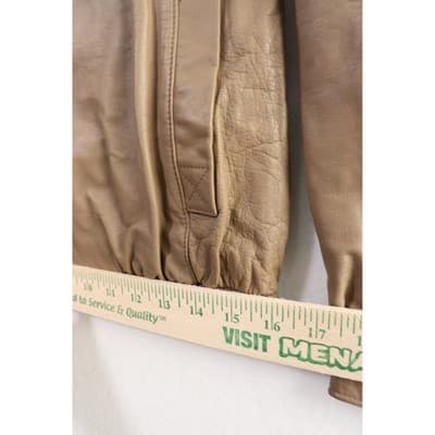 Vintage Tan Leather Bomber Jacket Snap Collar Aviator Style Coat Small - Thumbnail 8