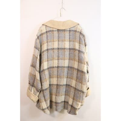 Vintage Made in Ireland Plaid Wool Blend Shawl Collar Cardigan Coat Blue Tan M - Thumbnail 9