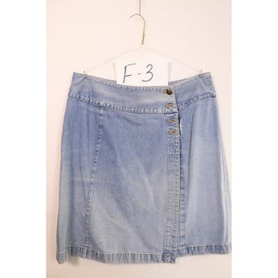 Vintage Light Wash Denim Wrap Skirt Side Button Fly Blue Mini F-3 - Thumbnail 7