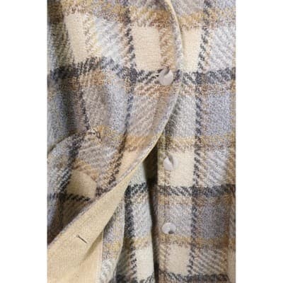 Vintage Made in Ireland Plaid Wool Blend Shawl Collar Cardigan Coat Blue Tan M - Thumbnail 8