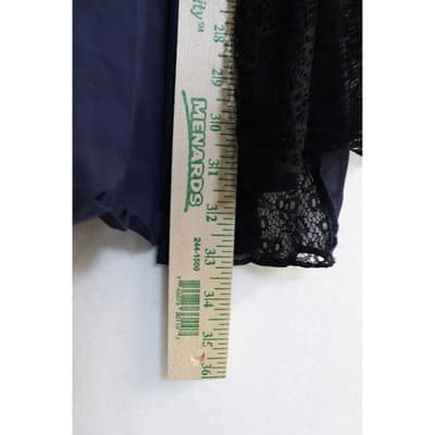 Navy Blue Pleated Chiffon Sleeveless Dress with Black Mesh and Lace Accents - Thumbnail 6
