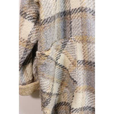 Vintage Made in Ireland Plaid Wool Blend Shawl Collar Cardigan Coat Blue Tan M - Thumbnail 7