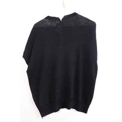 Black Short Sleeve Knit Crewneck Top with Back Zip Ribbed Hem Size M - Thumbnail 5