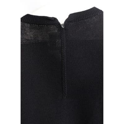 Black Short Sleeve Knit Crewneck Top with Back Zip Ribbed Hem Size M - Thumbnail 6
