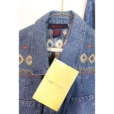 Denim & Co. Embroidered 2 Piece Set Shirt & Skirt Blue Cotton Medium NWT QVC - Thumbnail 2