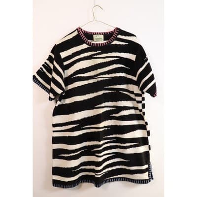 The Quacker Factory Vintage Zebra Print Knit Top Black White Pink Blue Large