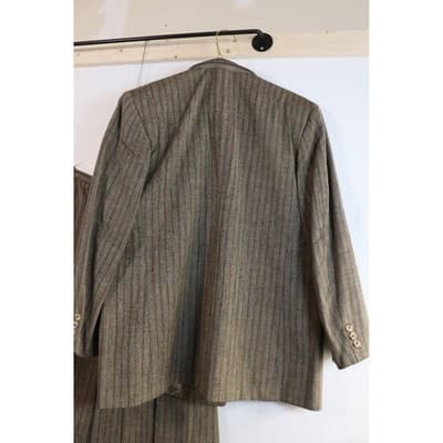 Vintage Brown Pinstripe Skirt Suit Set Double Breasted Blazer Pleated Skirt 10 - Thumbnail 13