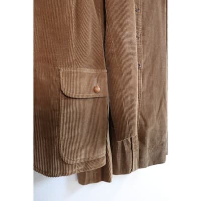 Vintage Tan Corduroy Skirt Suit Set Blazer Button Down Midi Skirt Tan 2 Piece - Thumbnail 3