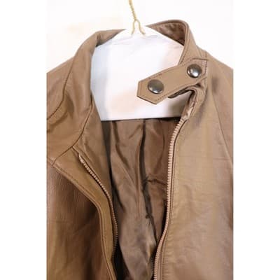 Vintage Tan Leather Bomber Jacket Snap Collar Aviator Style Coat Small - Thumbnail 3