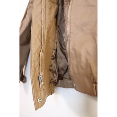 Vintage Tan Leather Bomber Jacket Snap Collar Aviator Style Coat Small - Thumbnail 4